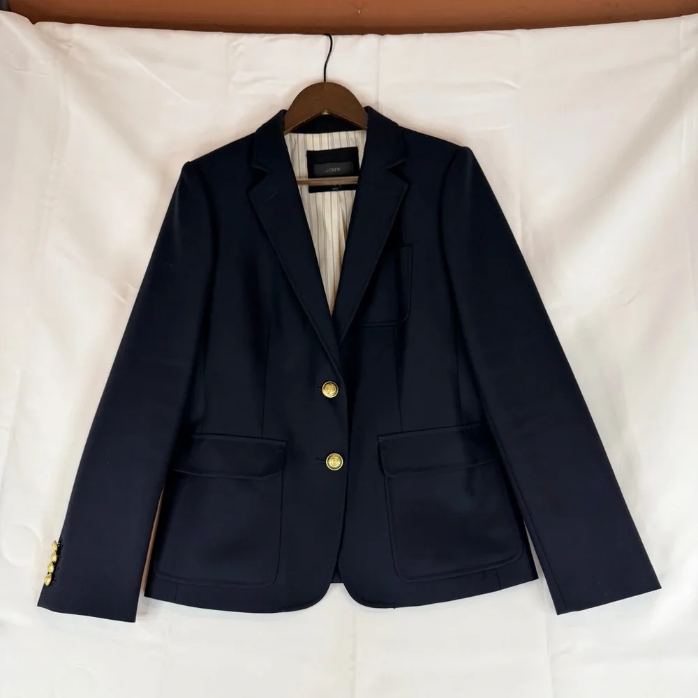 J CREW Women’s Size 10 Blazer Jacket 100% Wool Lined Gold Buttons